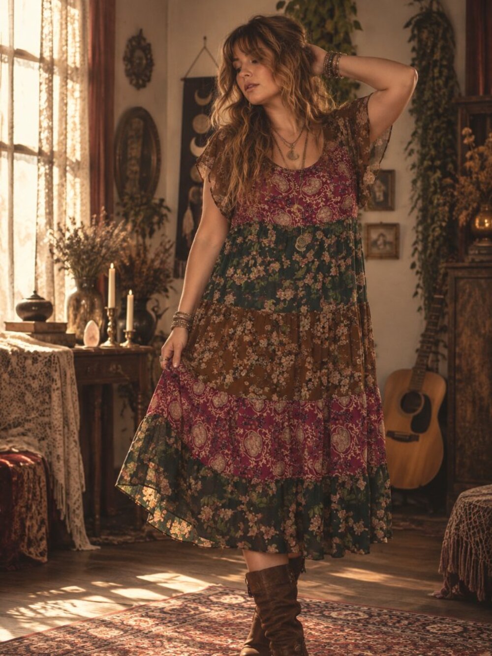 Natural Life Patchwork Floral Boho Maxi Dress
